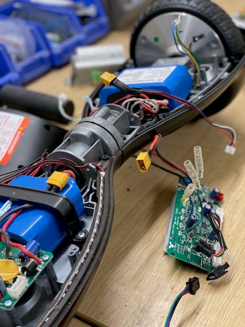 Hover-board being repaired at Venus Repair Centre